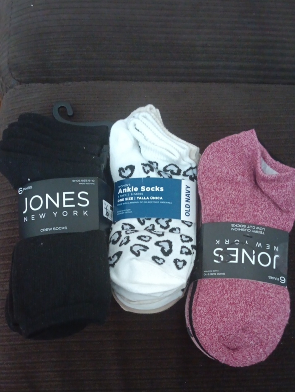 Jones New York Black, Pink Casual Socks, Pack w Leopard Ankle Pair Choice Of 1